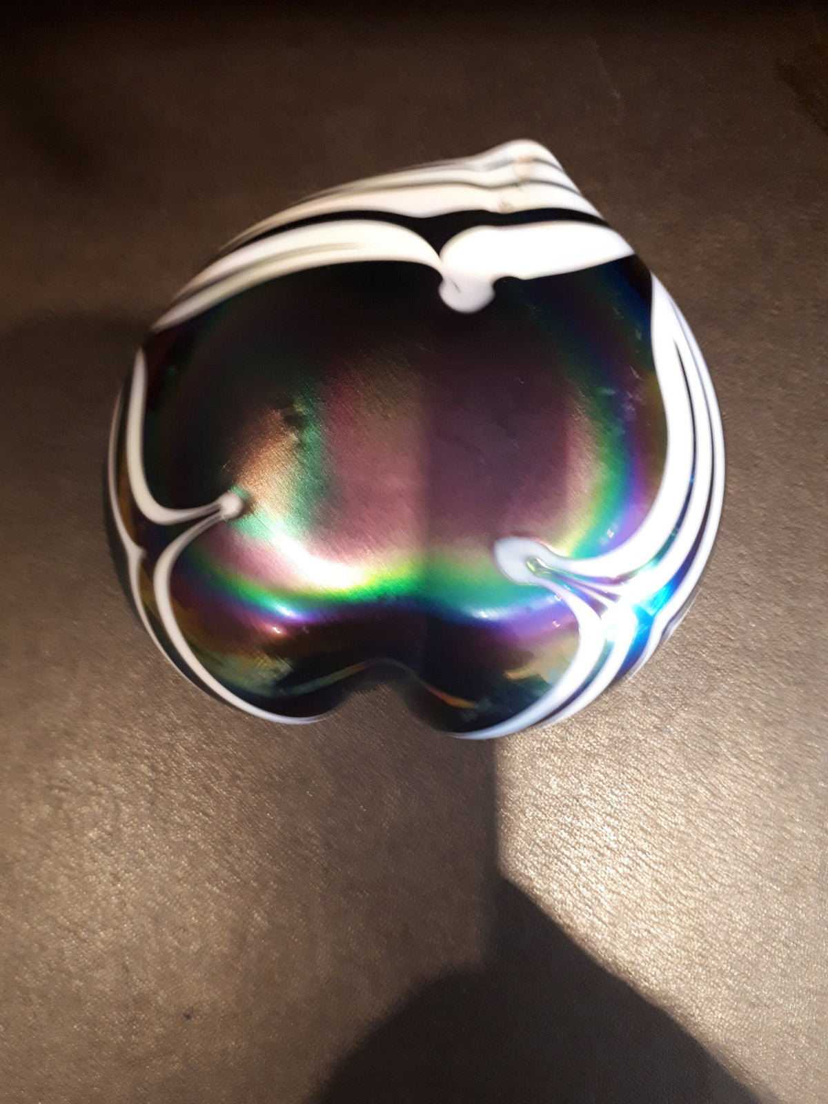 Iridescent Art Glass Heart Paperweight, Blue Green Purple Decor