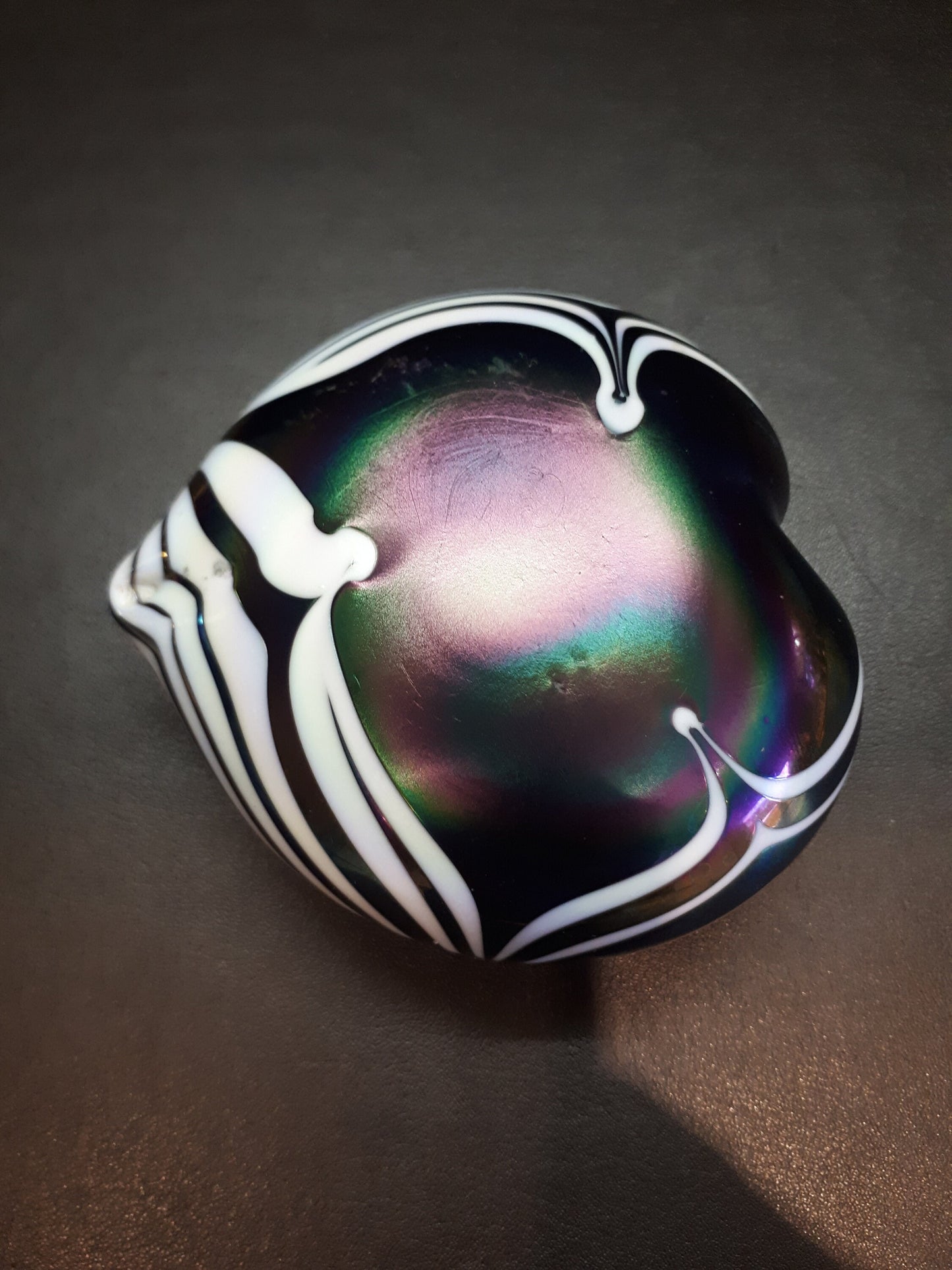 Iridescent Art Glass Heart Paperweight, Blue Green Purple Decor
