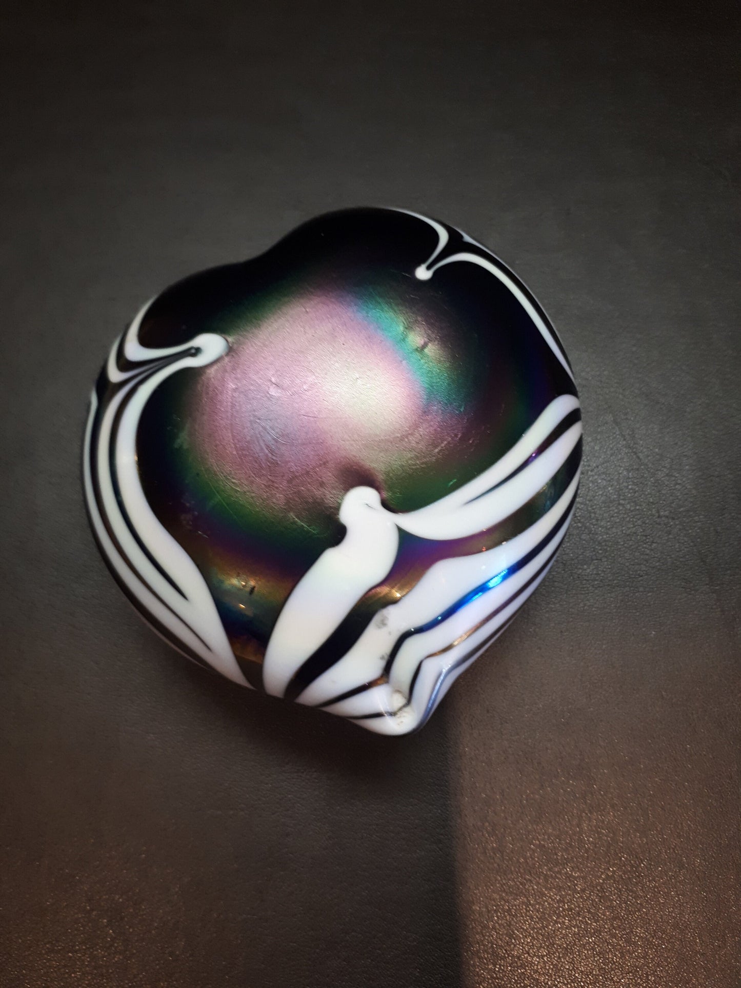 Iridescent Art Glass Heart Paperweight, Blue Green Purple Decor