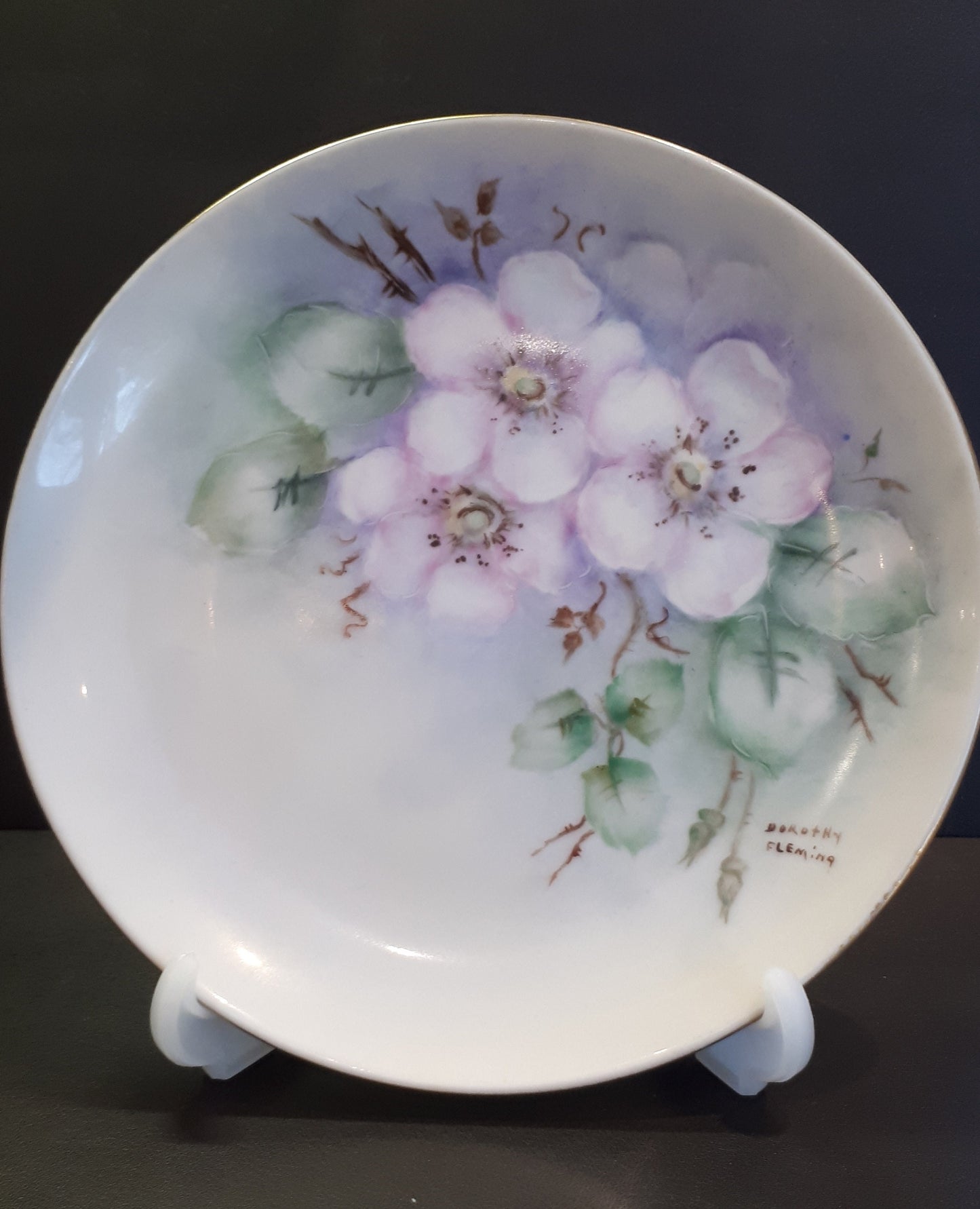 Dorothy Fleming Hand Painted Floral Plate, 1984, 8.25"