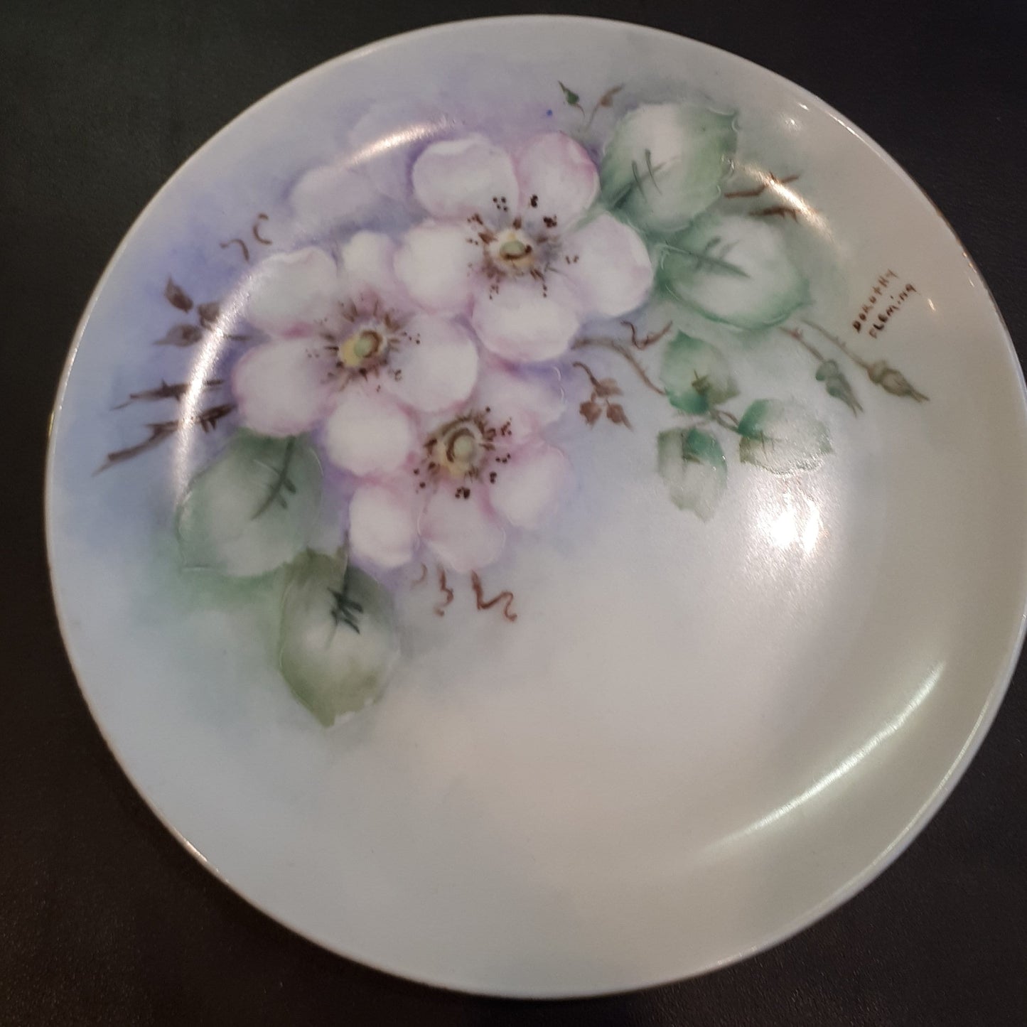 Dorothy Fleming Hand Painted Floral Plate, 1984, 8.25"
