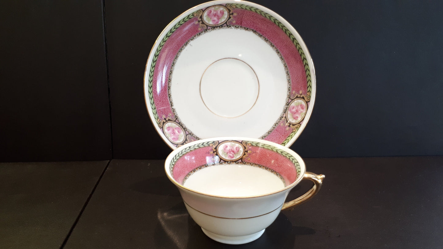 Antique J & G Meakin Newark pattern resembling Vintage Pink teacup and saucer