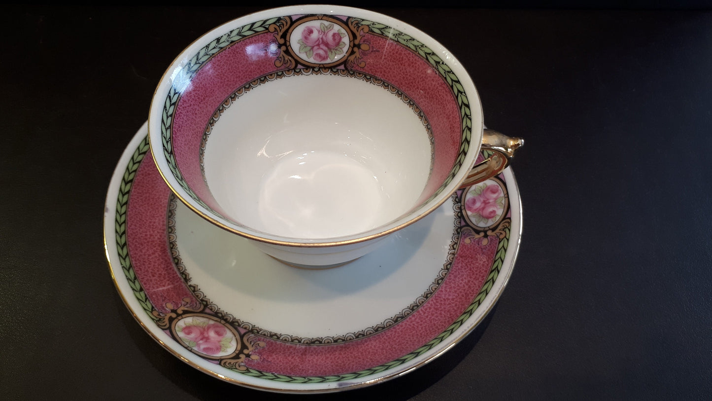 Antique J & G Meakin Newark pattern resembling Vintage Pink teacup and saucer