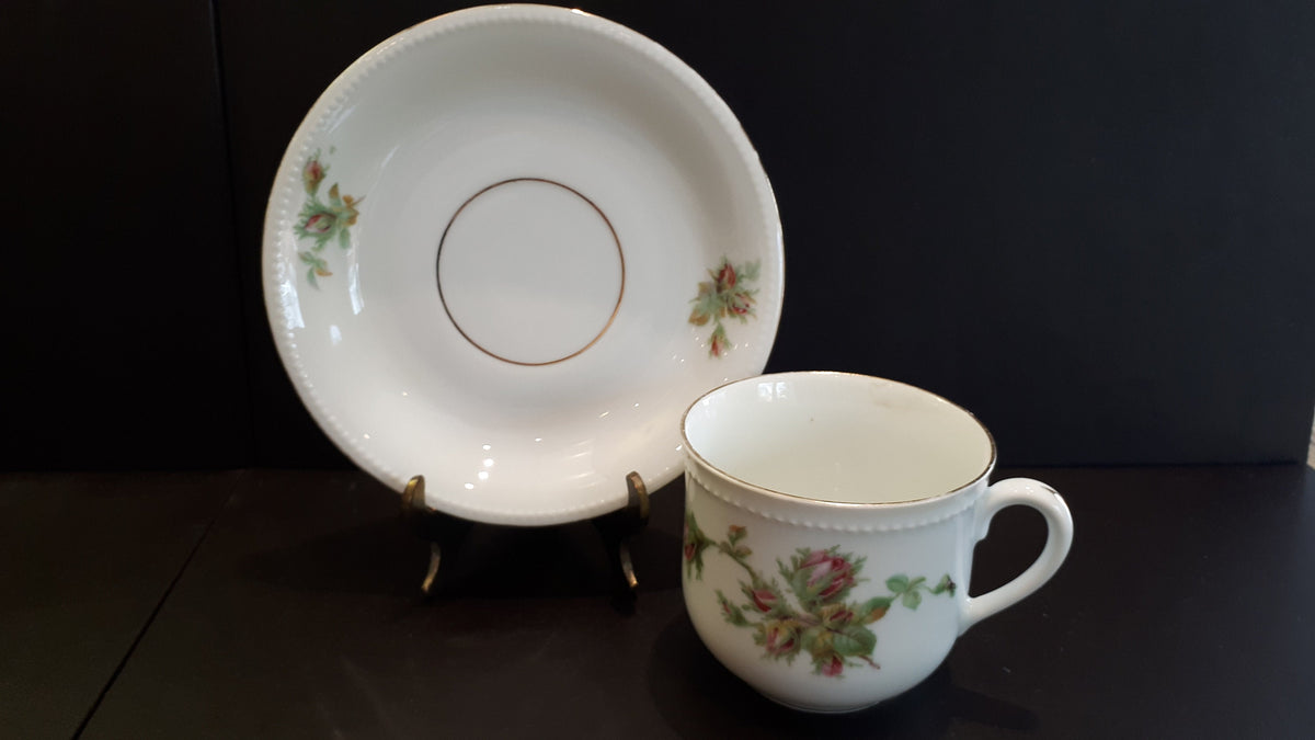 Vintage Germany Tea Cup and Saucer, Pink Rose Buds Design