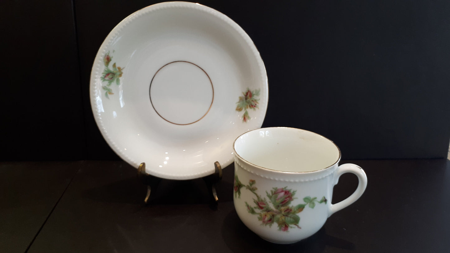 Vintage Germany Tea Cup and Saucer, Pink Rose Buds Design