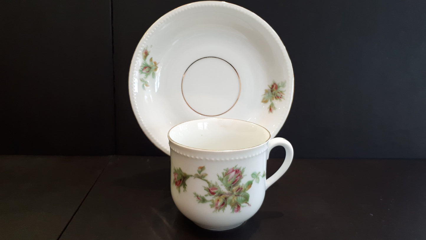 Vintage Germany Tea Cup and Saucer, Pink Rose Buds Design