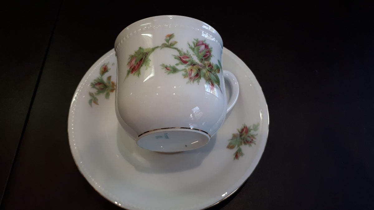 Vintage Germany Tea Cup and Saucer, Pink Rose Buds Design
