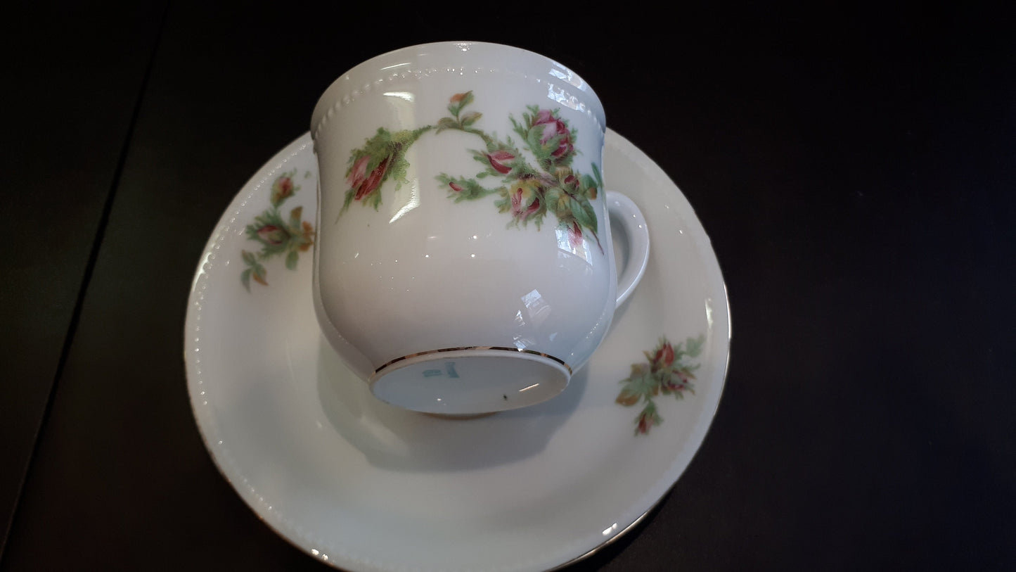 Vintage Germany Tea Cup and Saucer, Pink Rose Buds Design