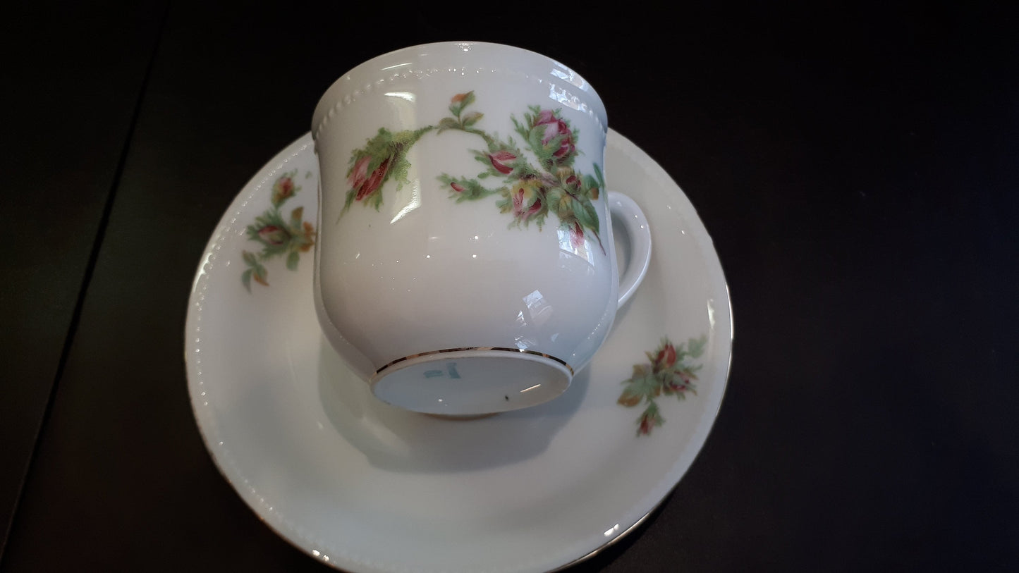 Vintage Germany Tea Cup and Saucer, Pink Rose Buds Design