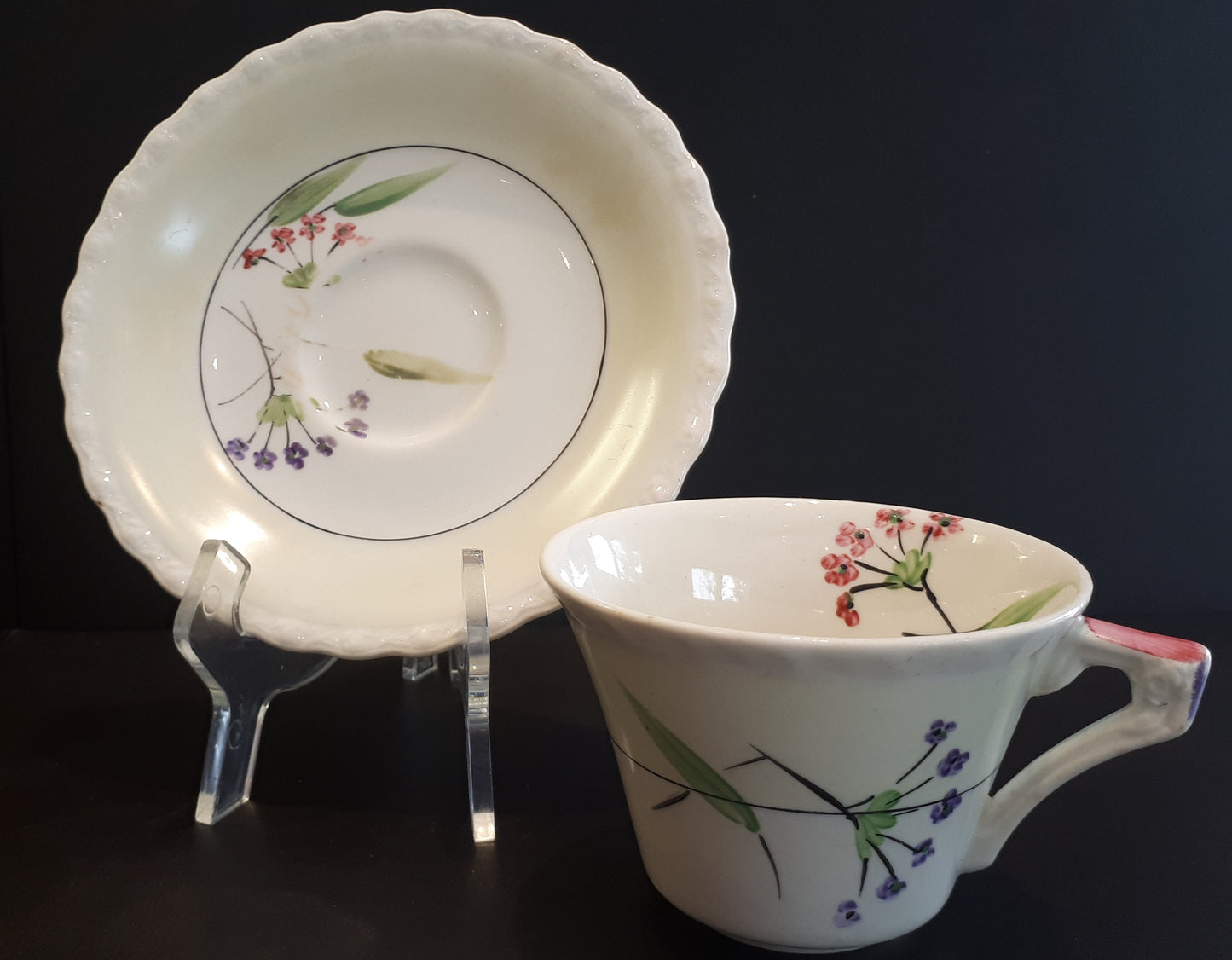 Very Rare Myott, Son & Co. of England Hand Painted Tea Cup and Saucer