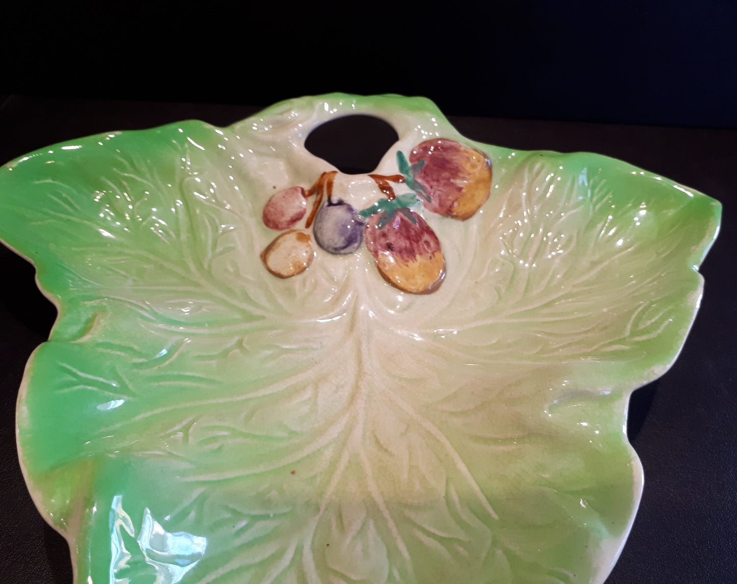 Vintage Staffordshire Shorter and Sons England Green Leaf Dish - Hand painted