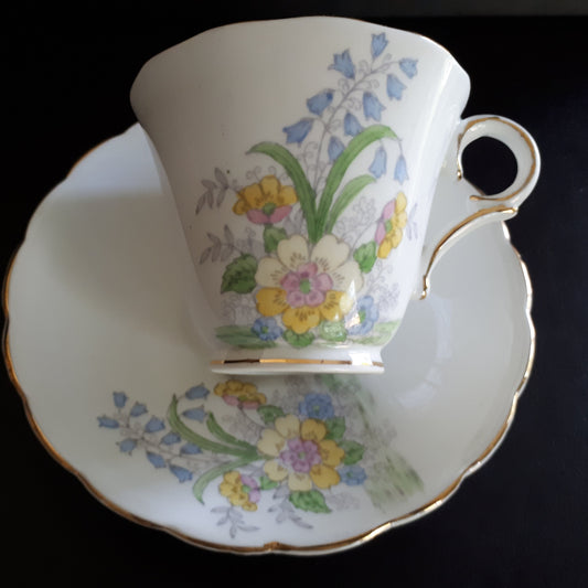 Vintage Beautiful Colclough pastel colored floral fine bone china teacup and saucer