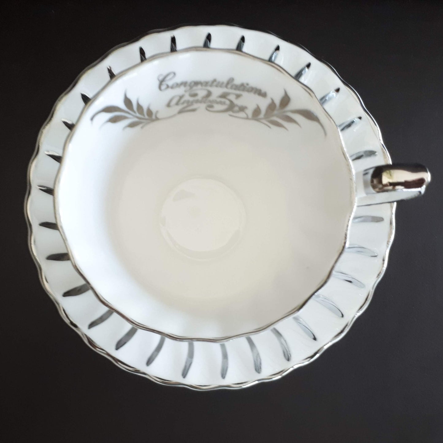 Vintage Queen Anne 25th Anniversary Silver Teacup and Saucer