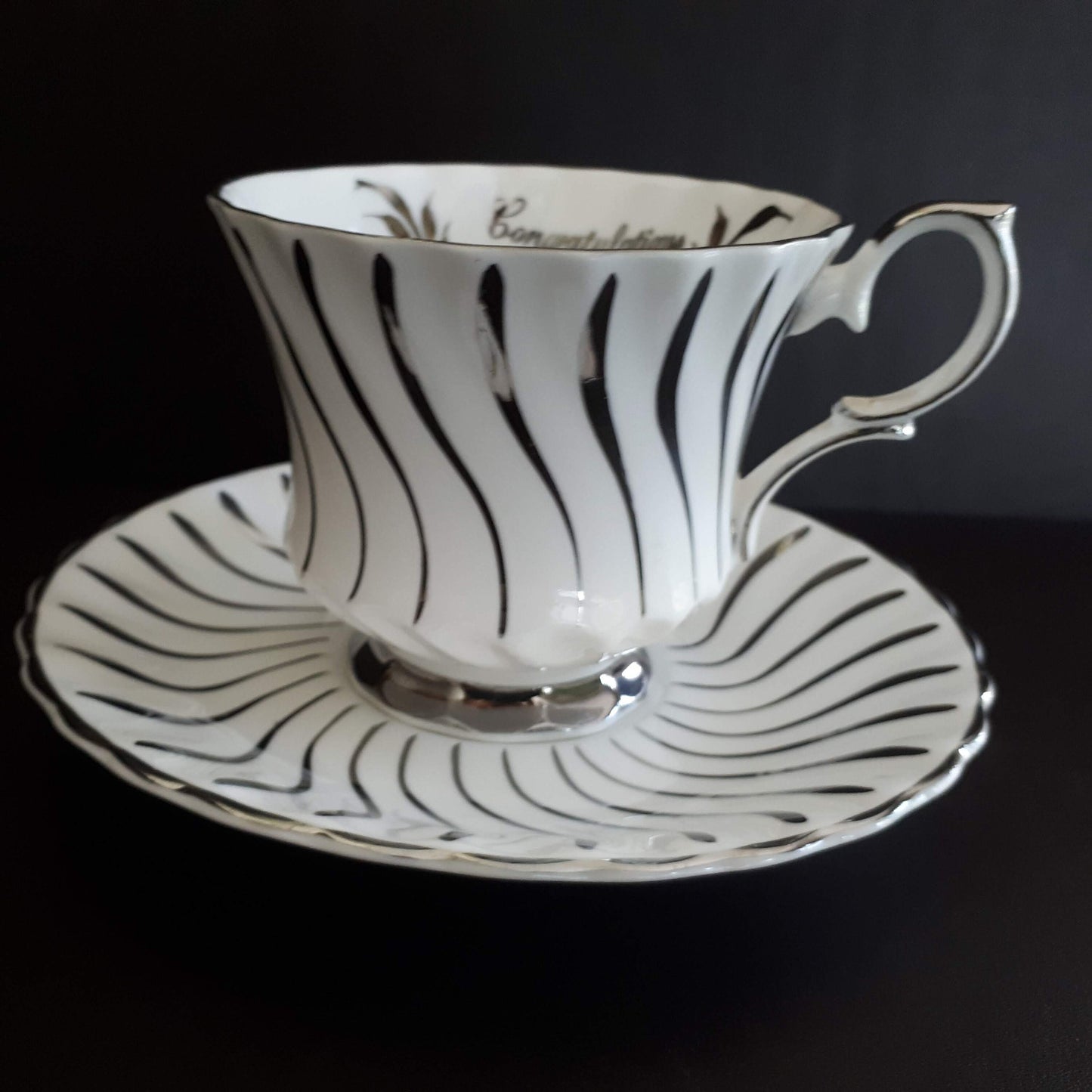 Vintage Queen Anne 25th Anniversary Silver Teacup and Saucer