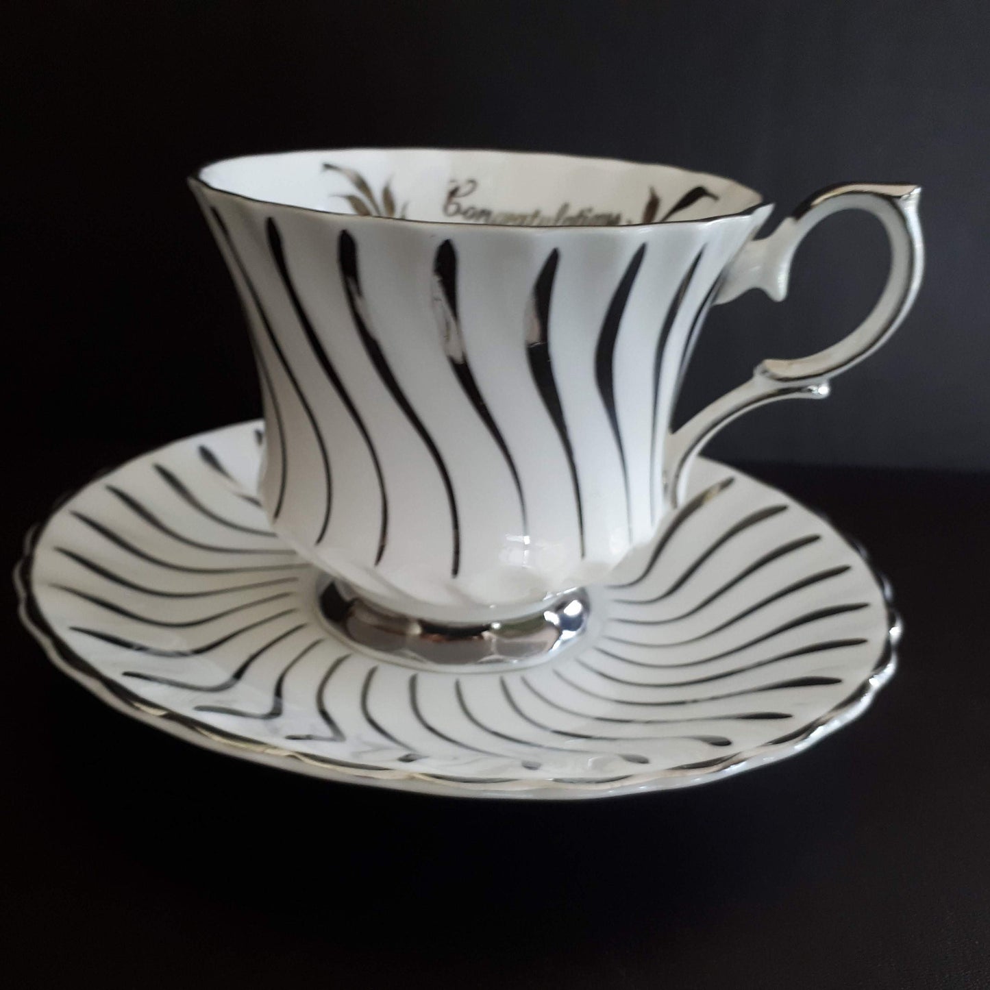 Vintage Queen Anne 25th Anniversary Silver Teacup and Saucer