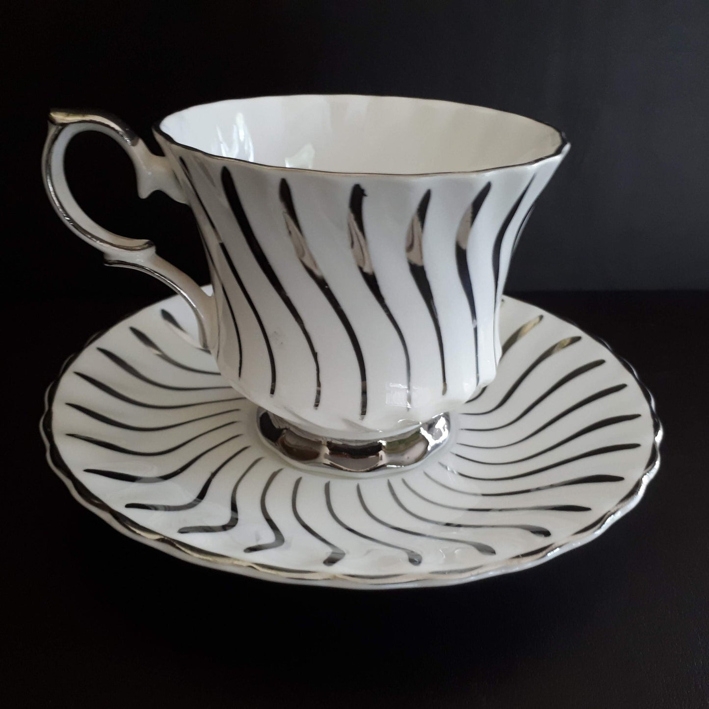 Vintage Queen Anne 25th Anniversary Silver Teacup and Saucer