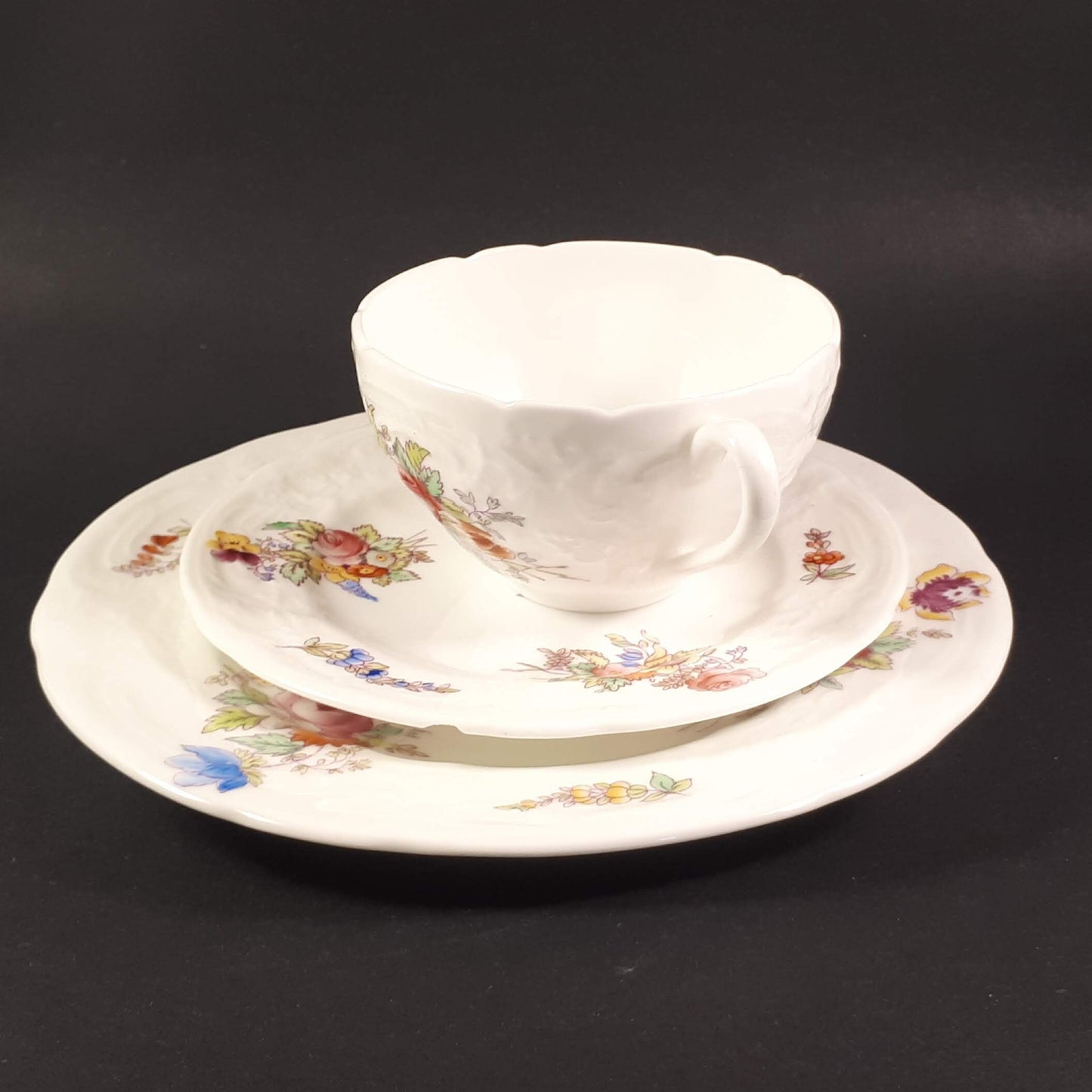 Vintage Coalport TRIO  Floral Tea Cup , Saucer & plate  pattern A.D 1750