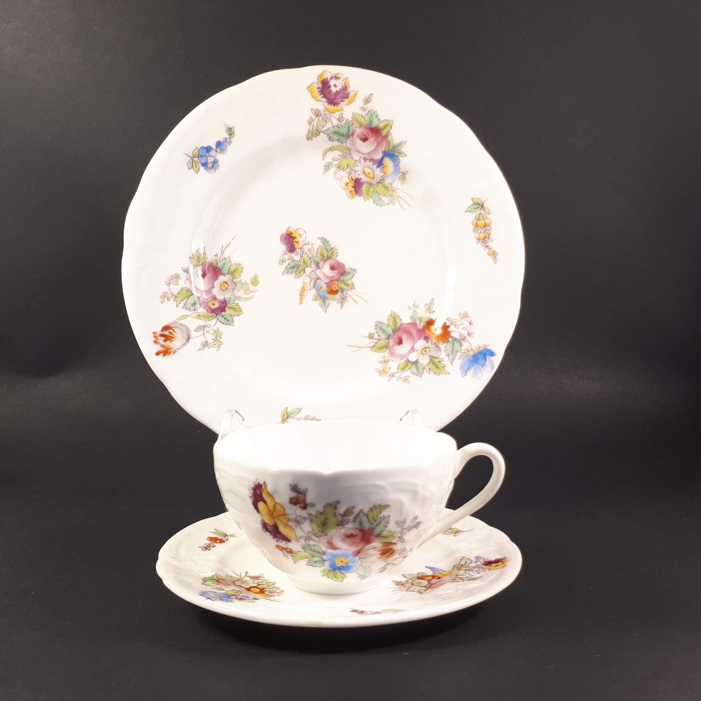 Vintage Coalport TRIO  Floral Tea Cup , Saucer & plate  pattern A.D 1750