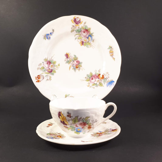 Vintage Coalport TRIO  Floral Tea Cup , Saucer & plate  pattern A.D 1750