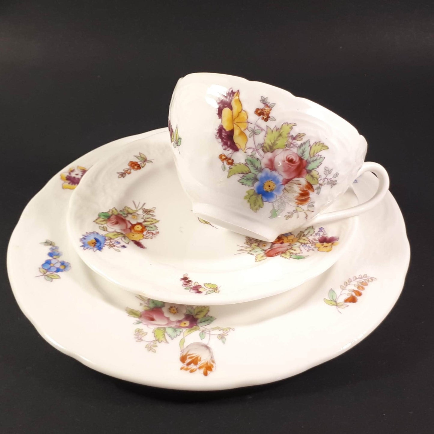 Vintage Coalport TRIO  Floral Tea Cup , Saucer & plate  pattern A.D 1750