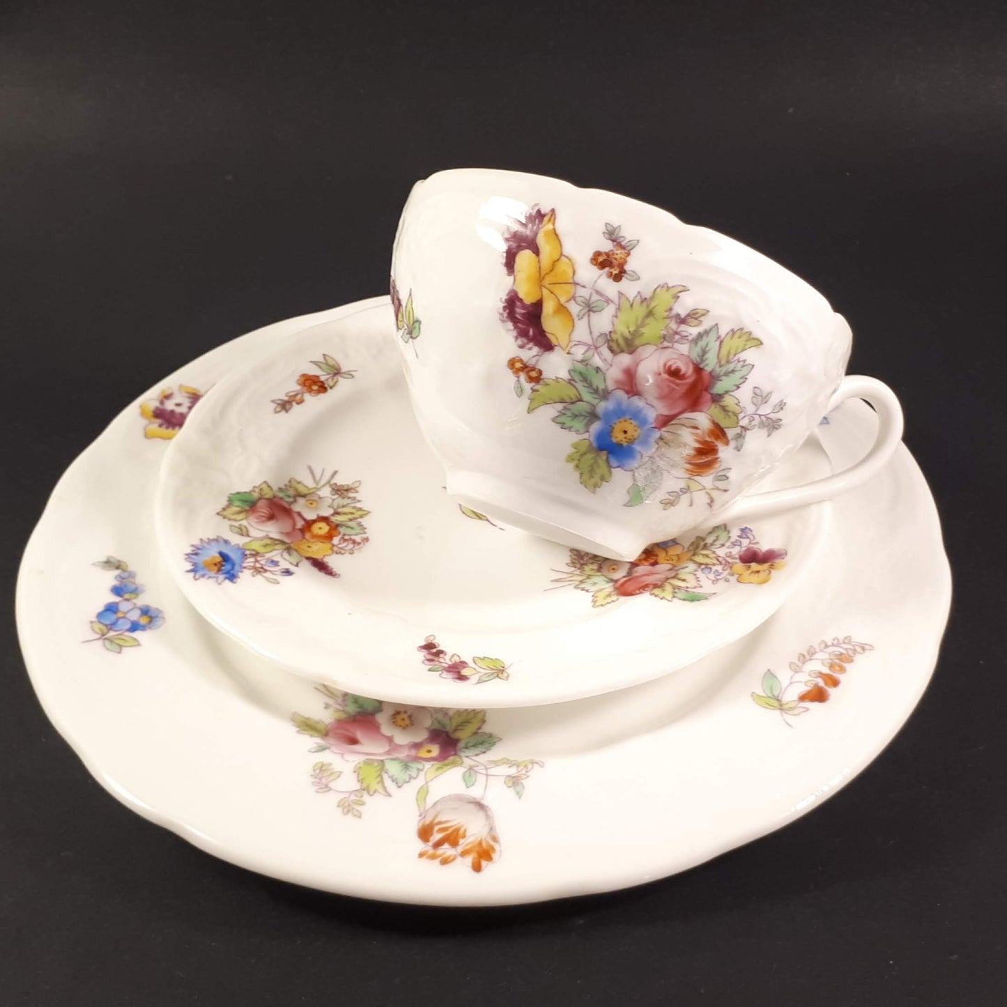 Vintage Coalport TRIO  Floral Tea Cup , Saucer & plate  pattern A.D 1750