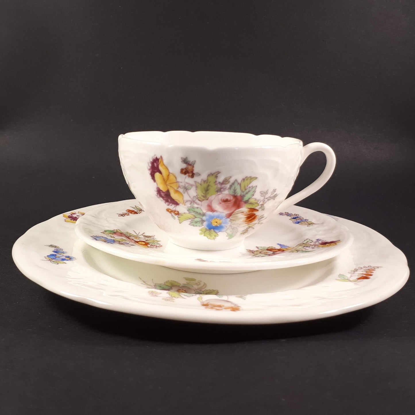 Vintage Coalport TRIO  Floral Tea Cup , Saucer & plate  pattern A.D 1750