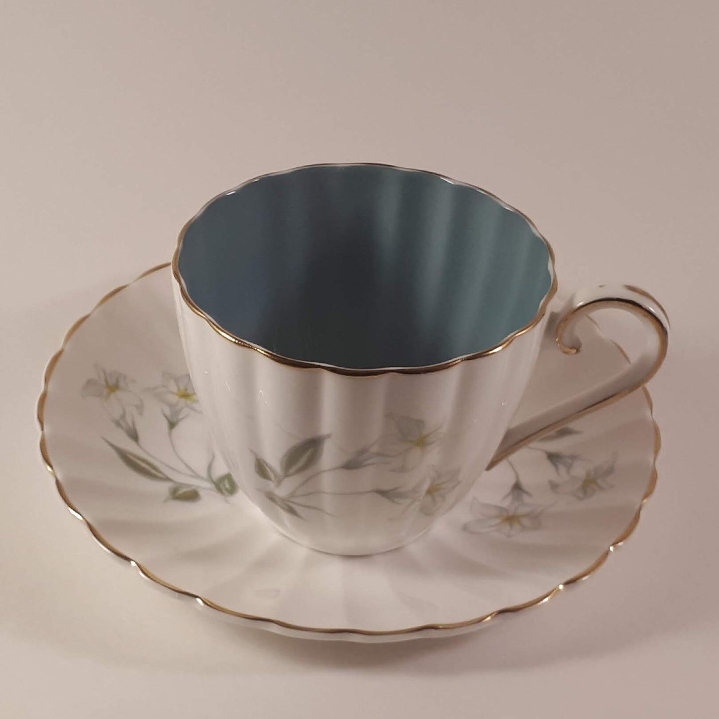 Susie Cooper White and Blue Fine bone china Teacup with Flowers
