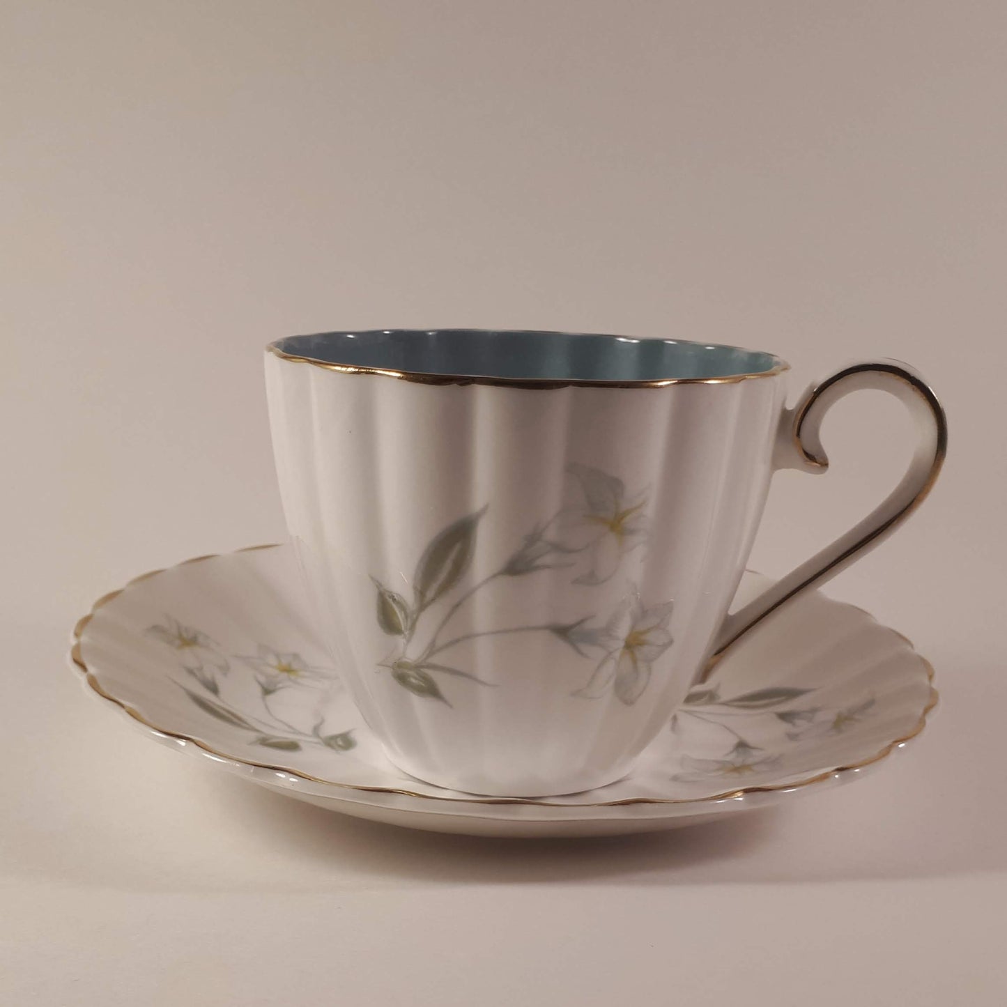 Susie Cooper White and Blue Fine bone china Teacup with Flowers