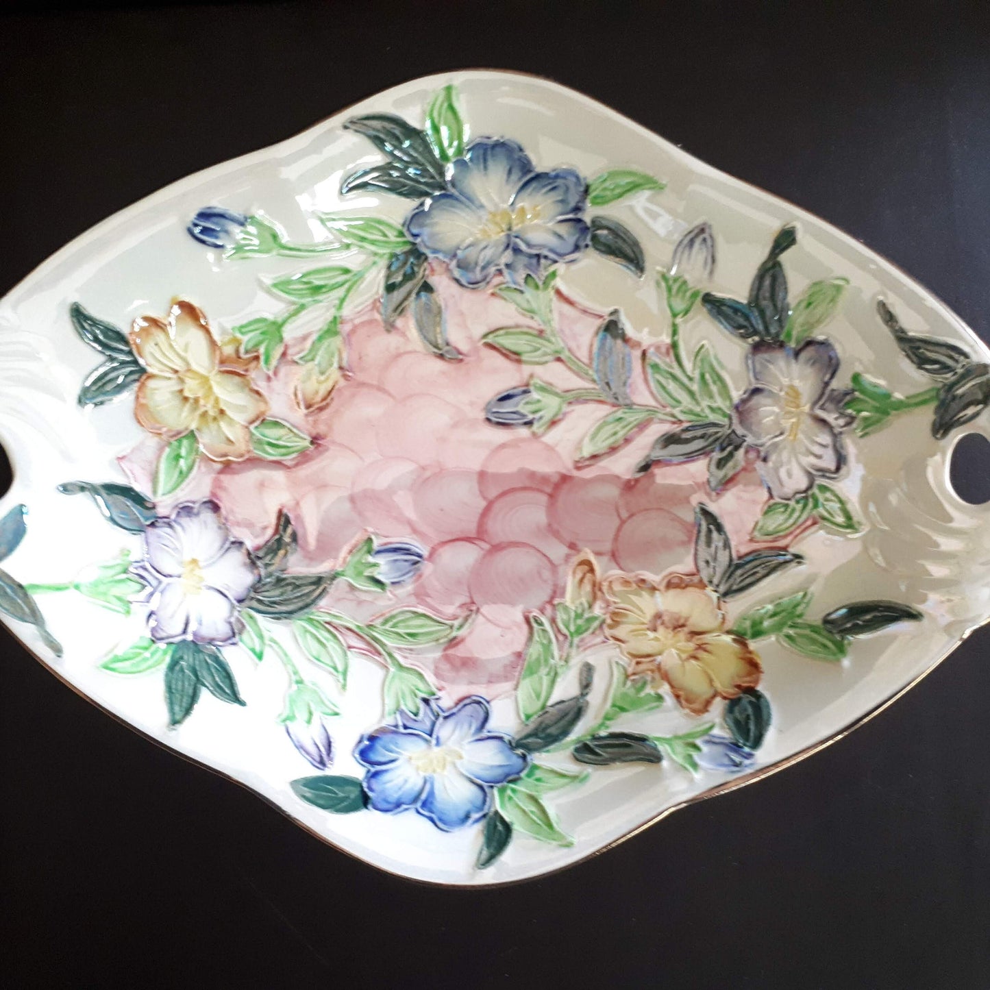 Rare Vintage Art Deco floral Maling Godetia pink Lustre Ware Dish pattern 6552