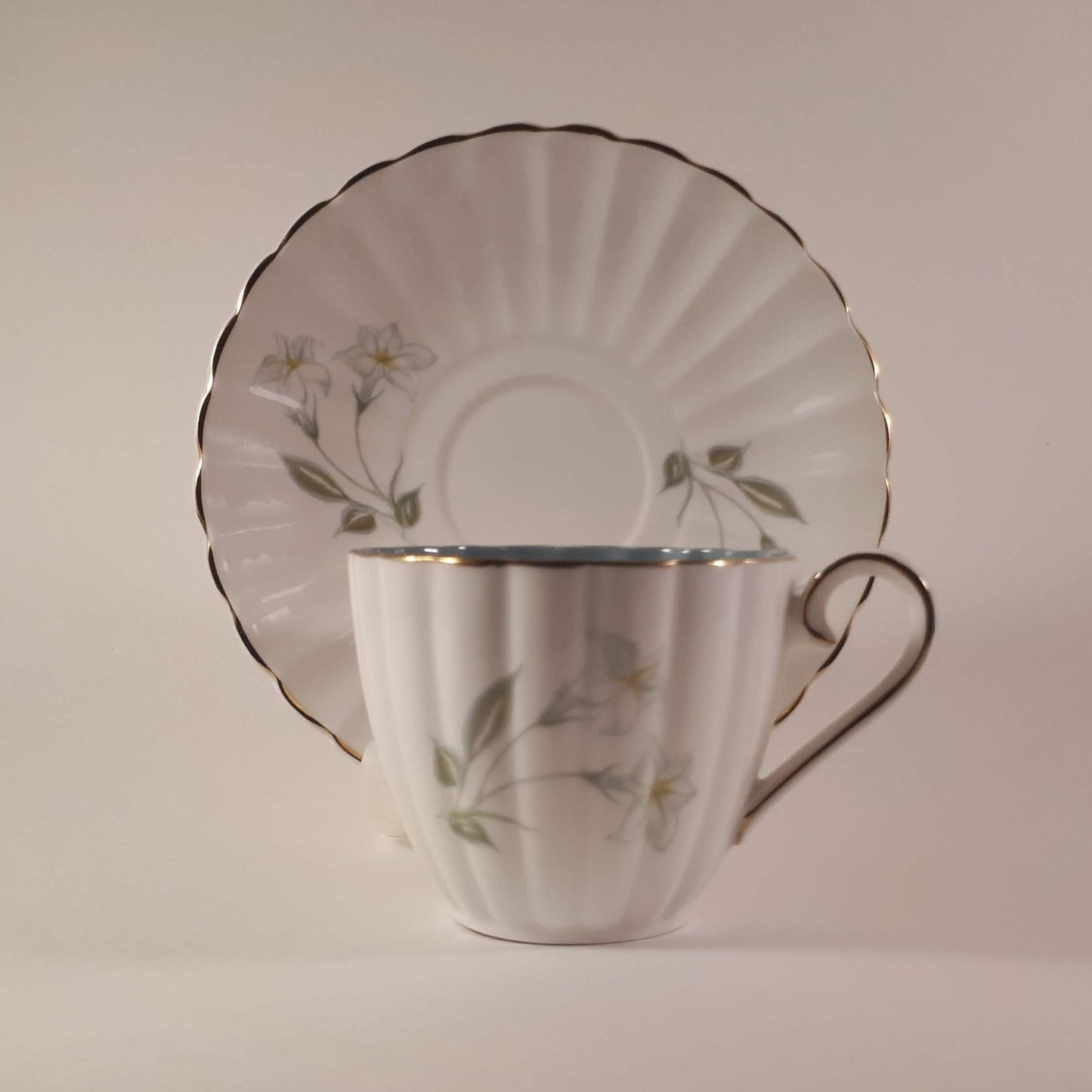 Susie Cooper White and Blue Fine bone china Teacup with Flowers