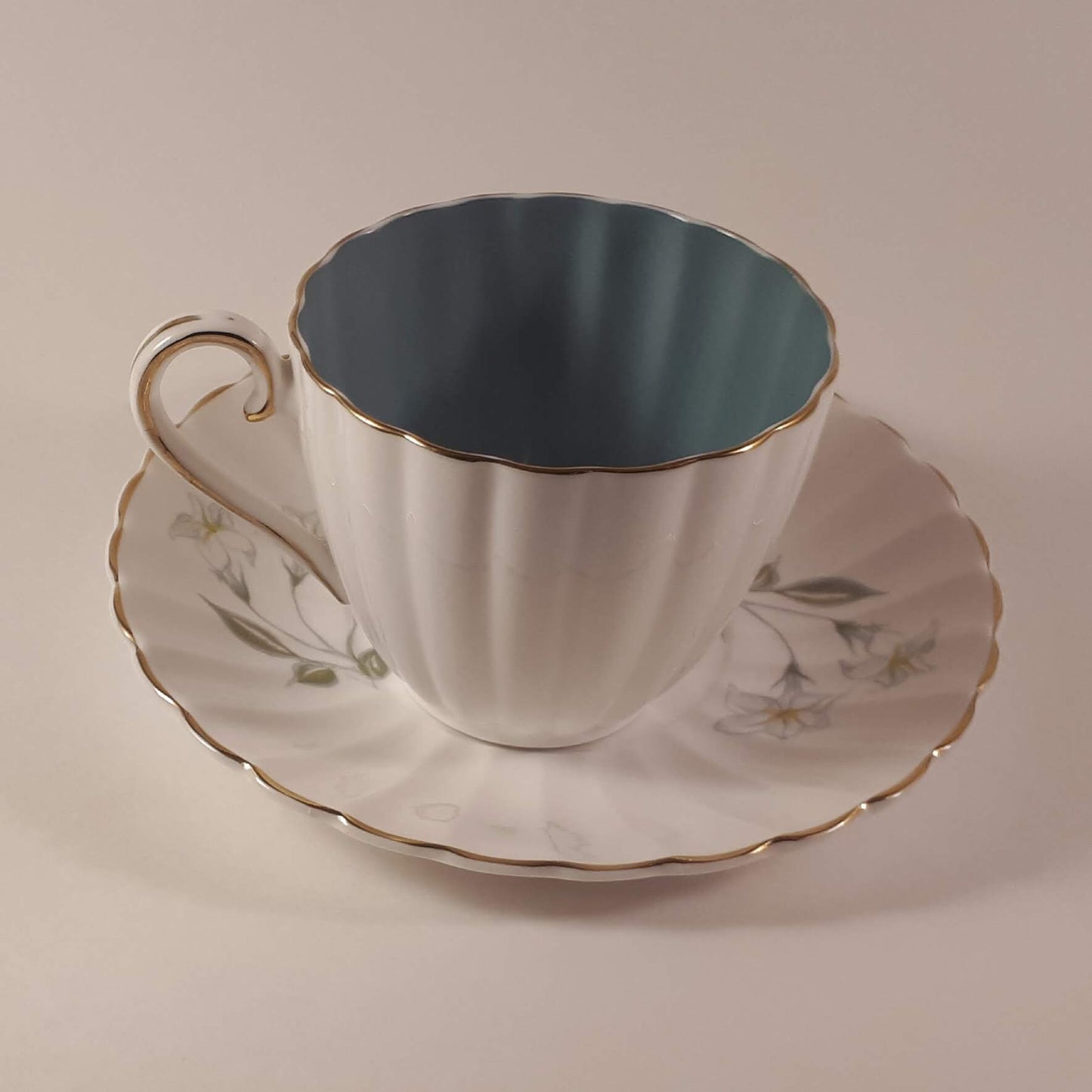 Susie Cooper White and Blue Fine bone china Teacup with Flowers