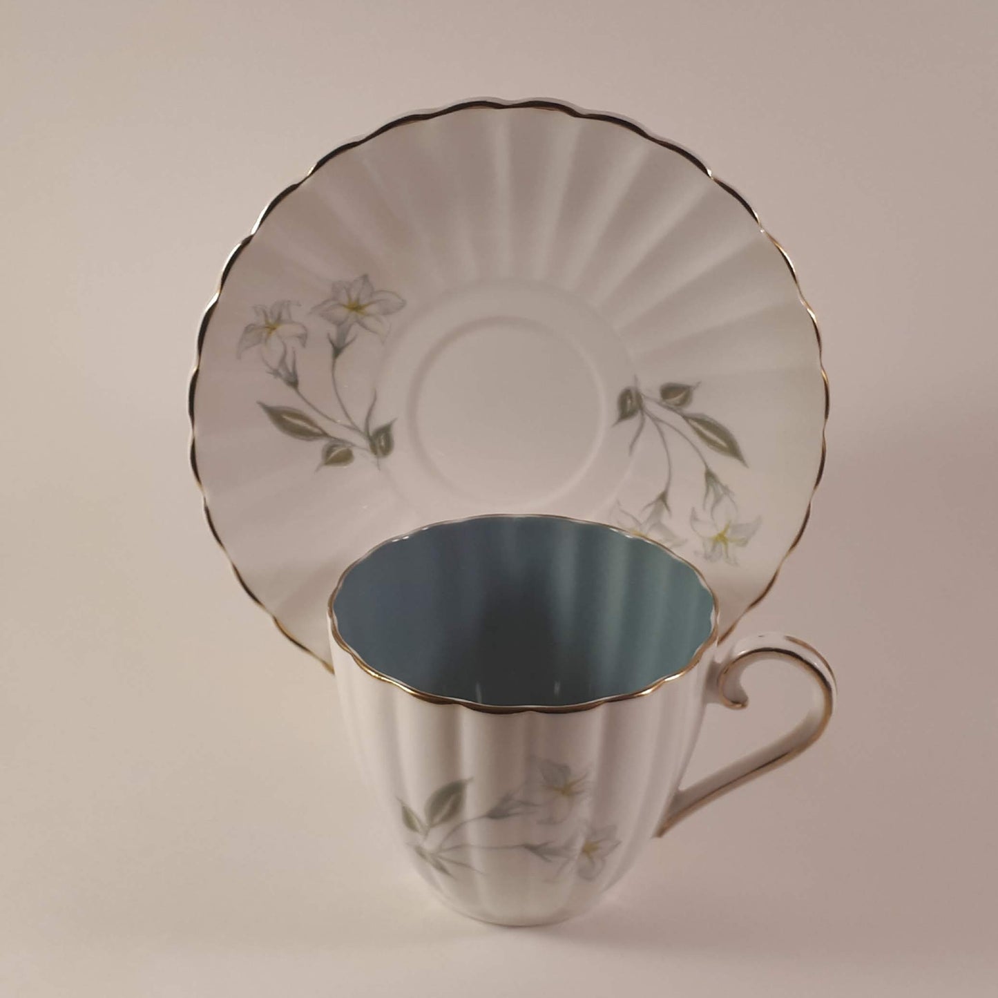 Susie Cooper White and Blue Fine bone china Teacup with Flowers