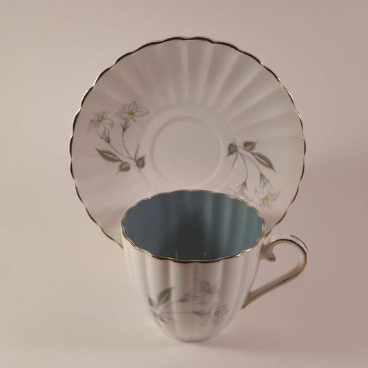 Susie Cooper White and Blue Fine bone china Teacup with Flowers