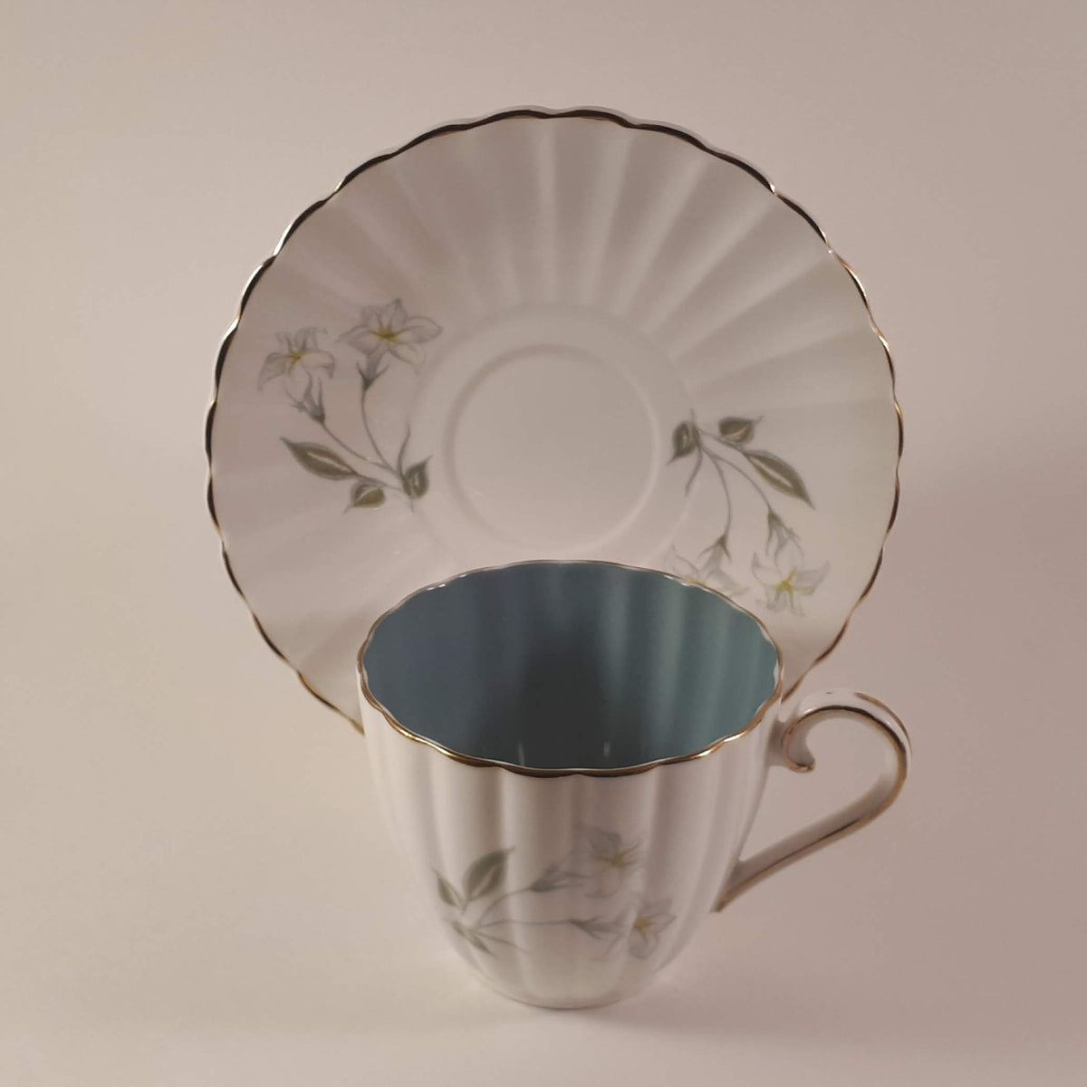 Susie Cooper White and Blue Fine bone china Teacup with Flowers