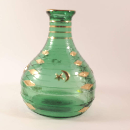 Mastercraft pipes green glass bottle with moon & star vintage Italy Golden Work