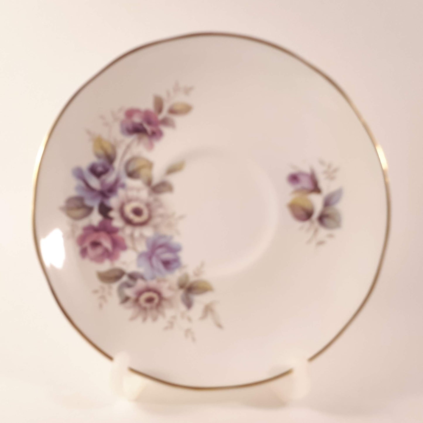 Vintage Crown Trent Teacup and Saucer Set: Pink and Purple Floral, Gold Trim