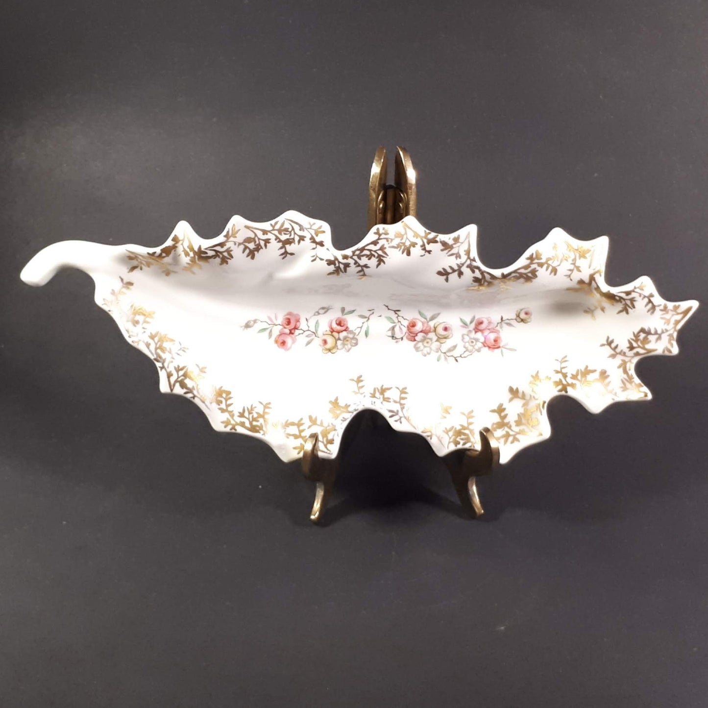 Vintage Birks Porcelain Leaf Trinket Dish, Hand-Painted in France