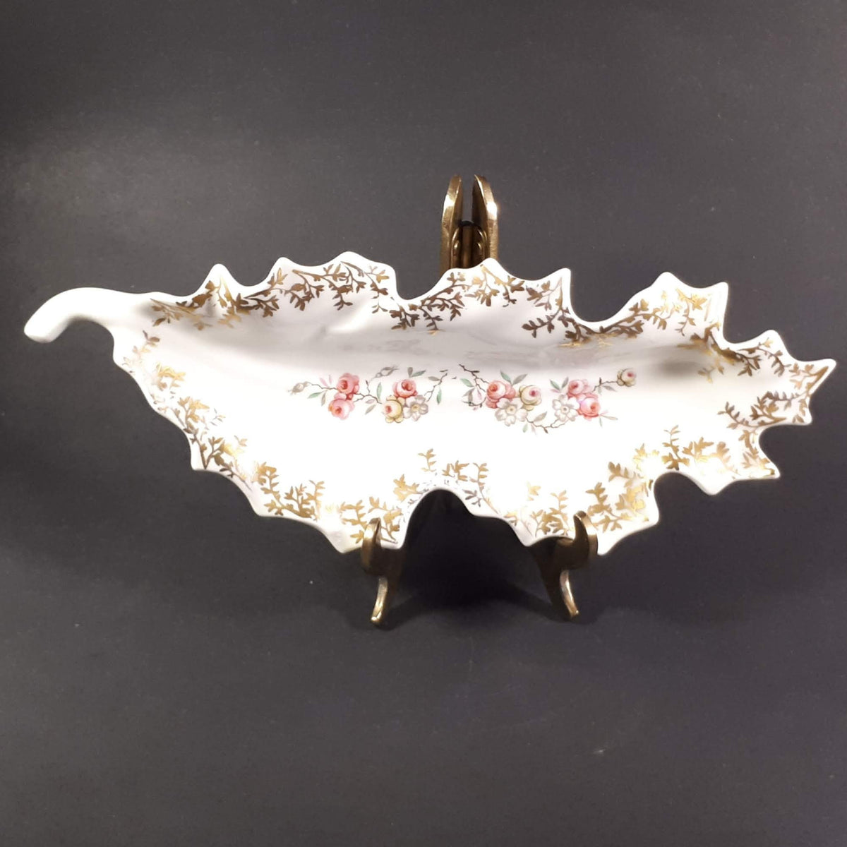 Vintage Birks Porcelain Leaf Trinket Dish, Hand-Painted in France