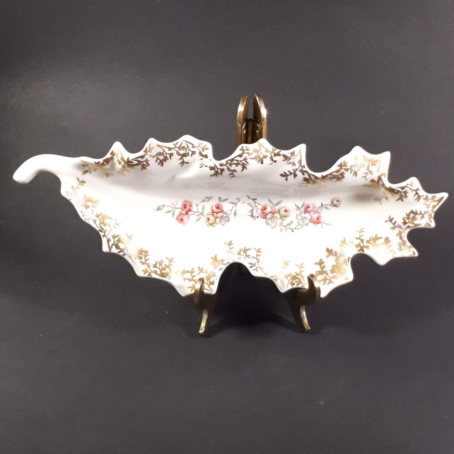 Vintage Birks Porcelain Leaf Trinket Dish, Hand-Painted in France