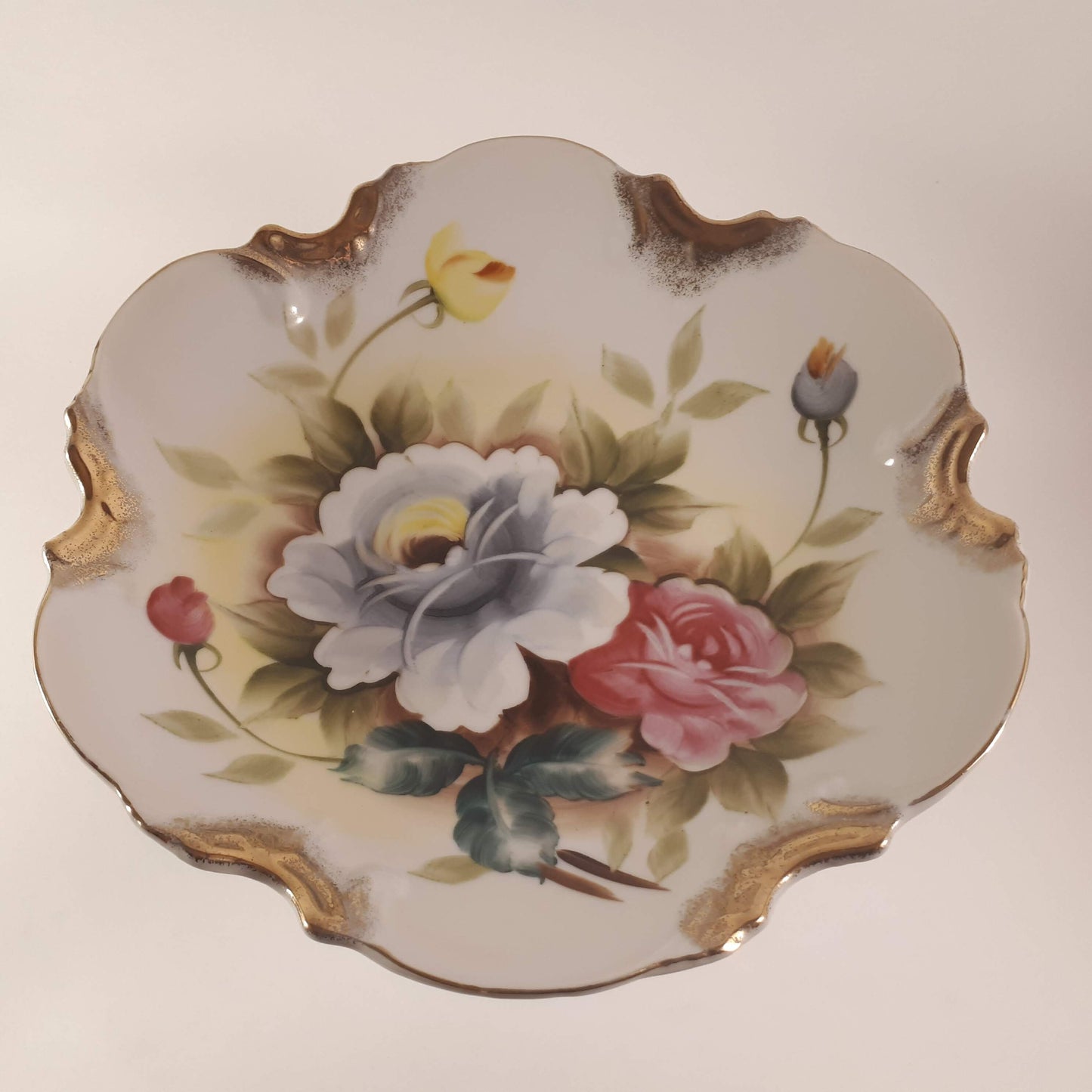 Vintage Hand-Painted Japanese Floral Candy Dish, Footed Pedestal Bowl 9724