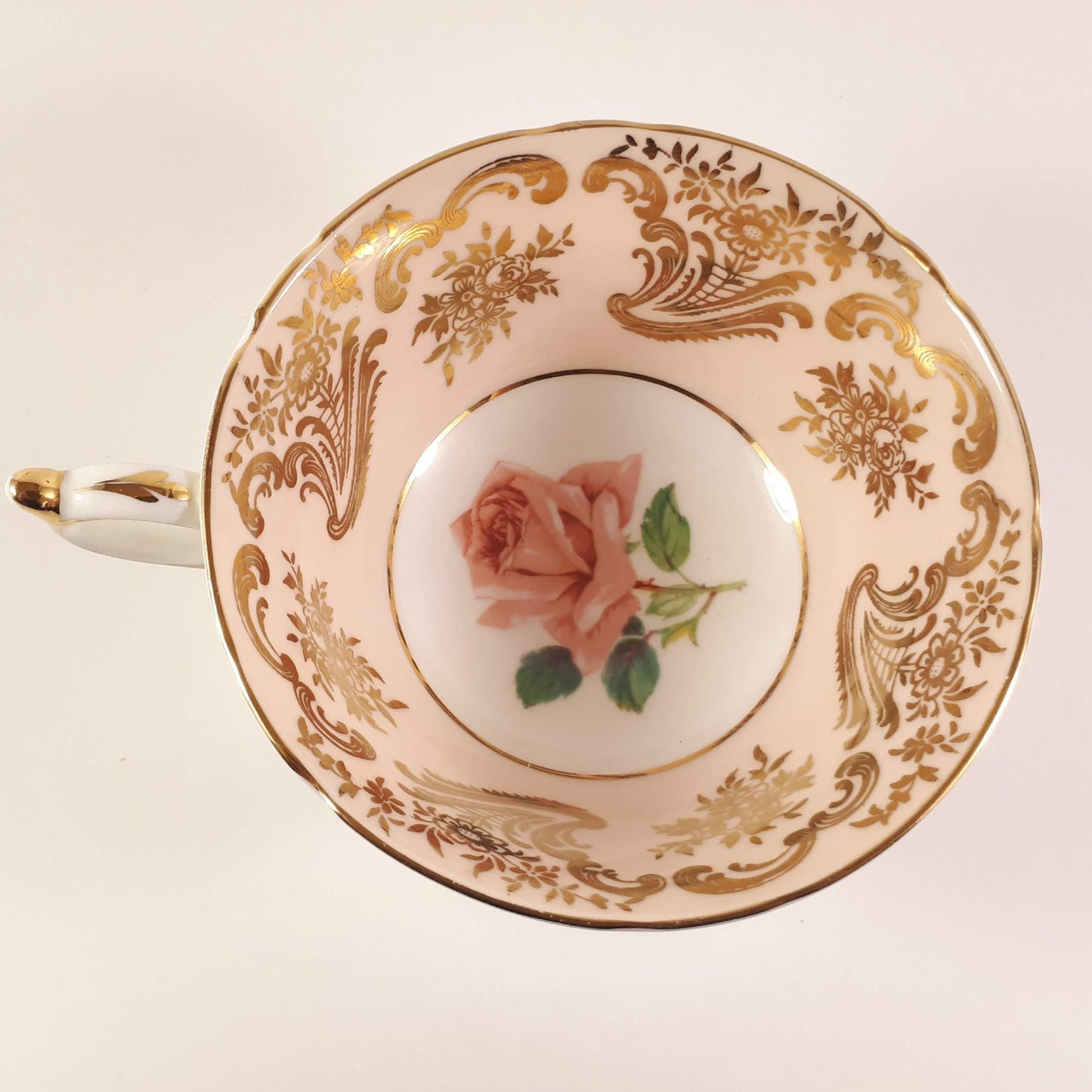 Rare PARAGON Floating Cabbage Rose Gold and Peach Teacup