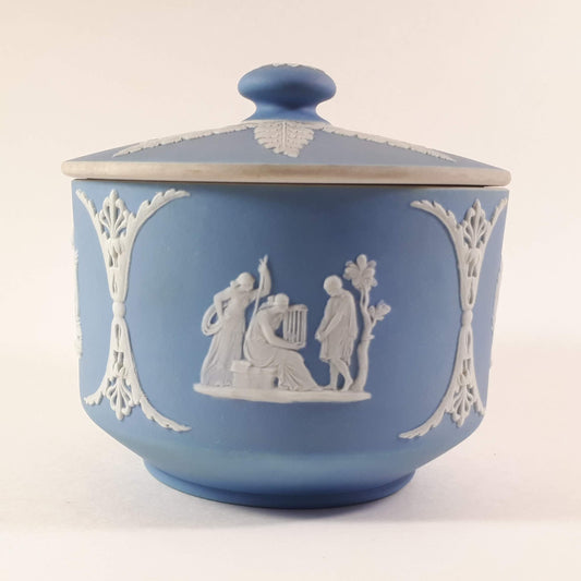Antique Wedgwood Sky Blue Jasperware Tobacco Jar Tamper Sacrifice to Ceres