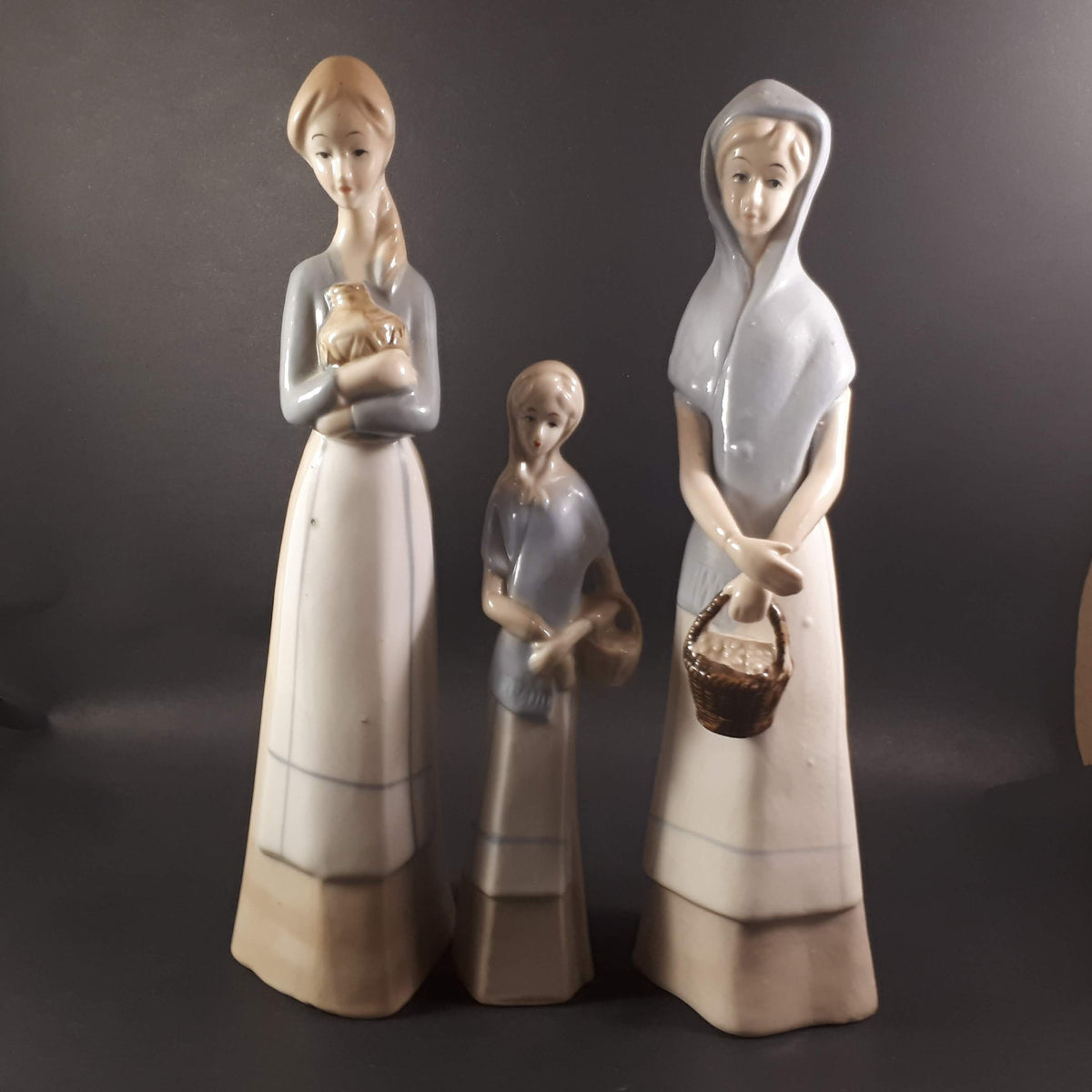 Set of 3 Vintage 11"-7.5 " inches tall porcelain figurines