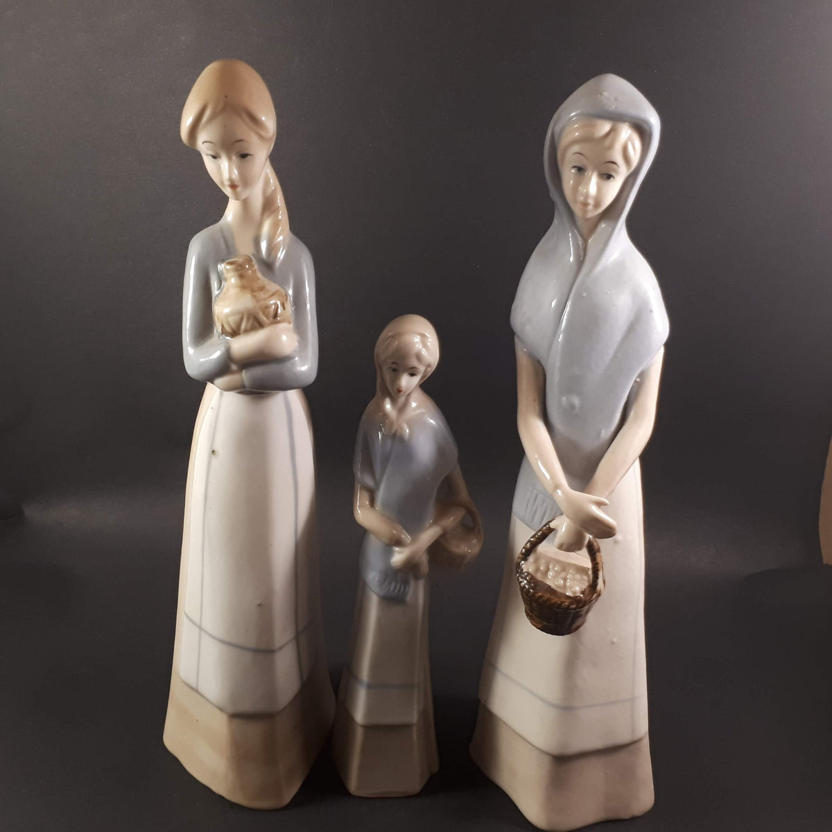 Set of 3 Vintage 11"-7.5 " inches tall porcelain figurines