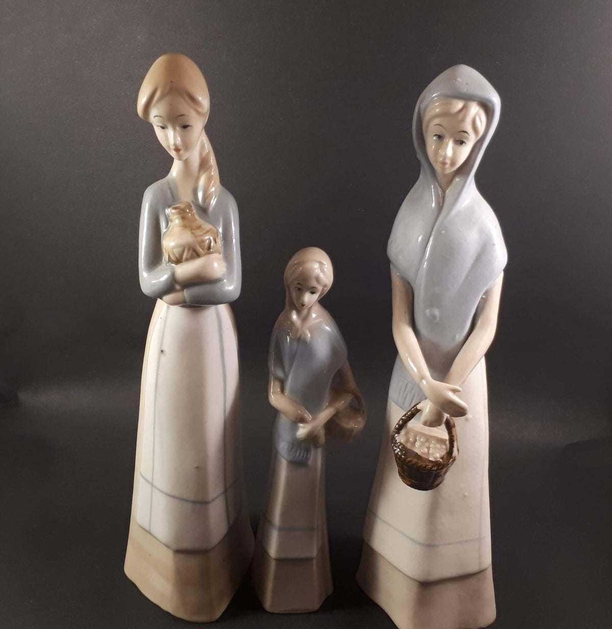 Set of 3 Vintage 11"-7.5 " inches tall porcelain figurines