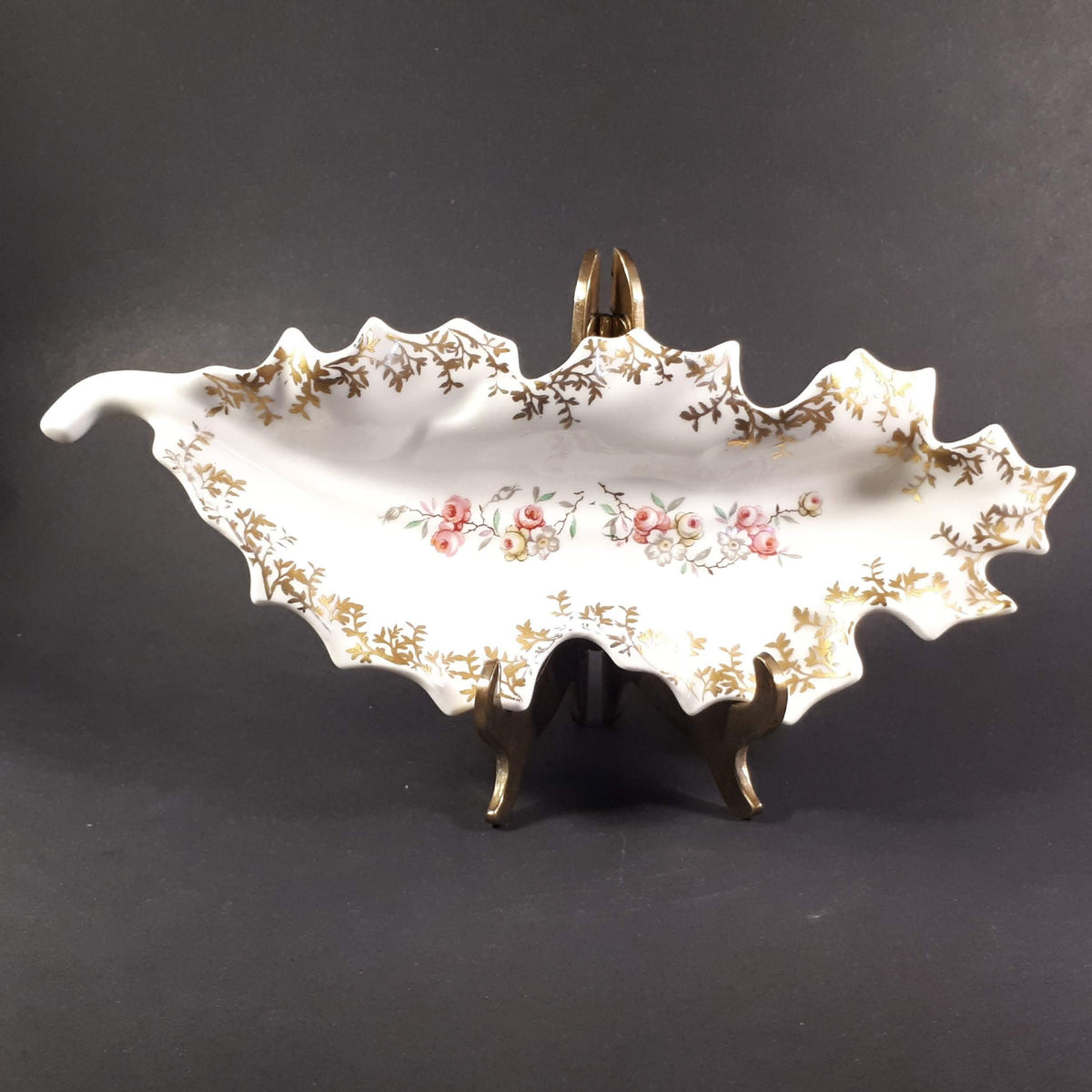 Vintage Birks Porcelain Leaf Trinket Dish, Hand-Painted in France