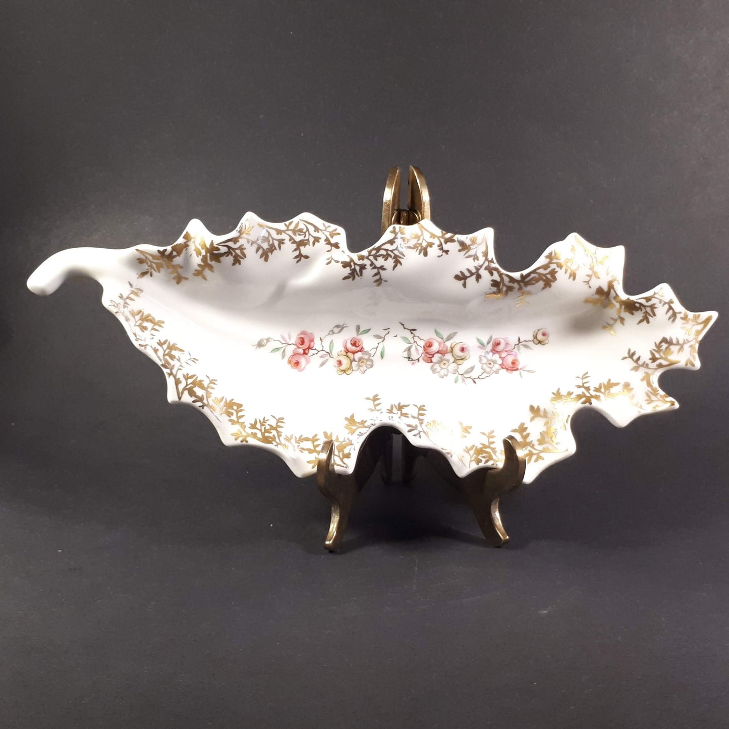 Vintage Birks Porcelain Leaf Trinket Dish, Hand-Painted in France