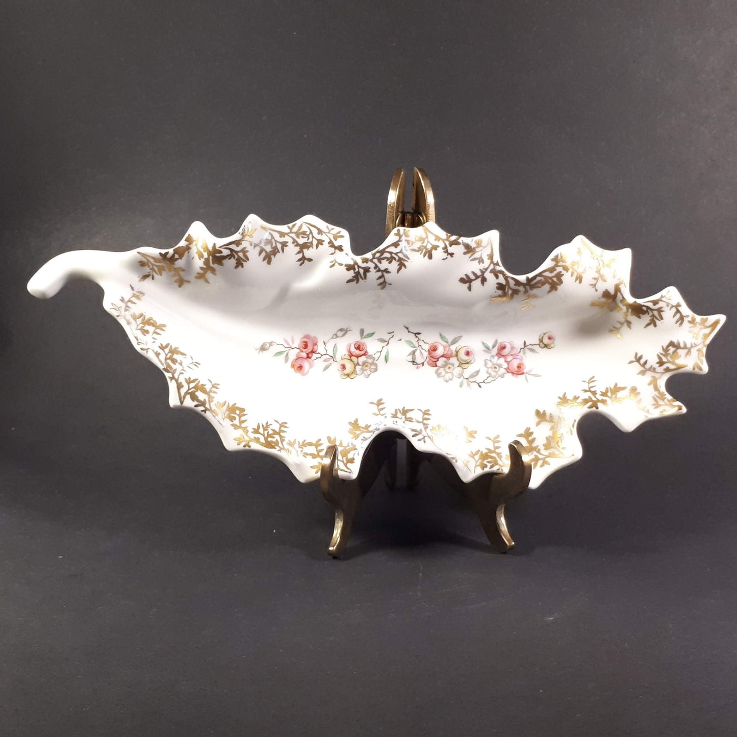Vintage Birks Porcelain Leaf Trinket Dish, Hand-Painted in France