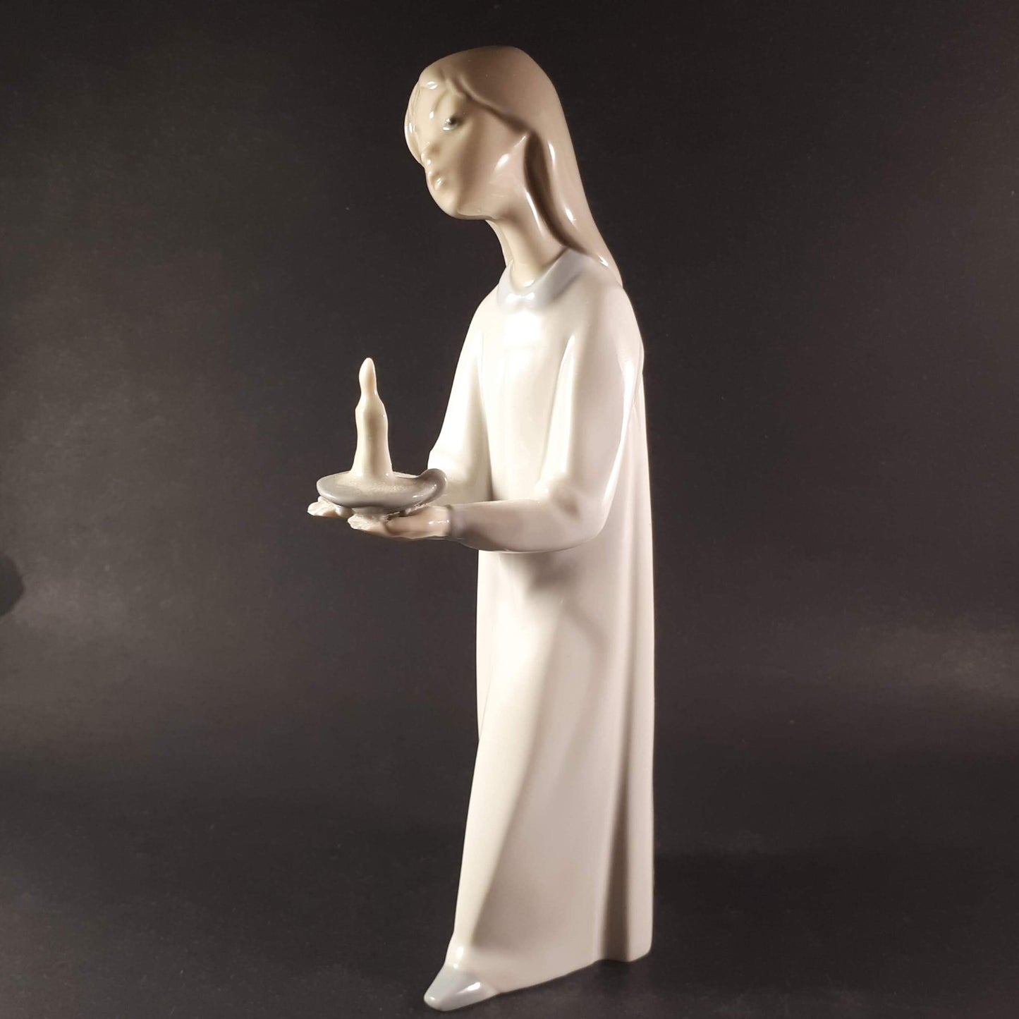 Lladro Girl with Candle Figurine #4868, 8" Glazed Porcelain