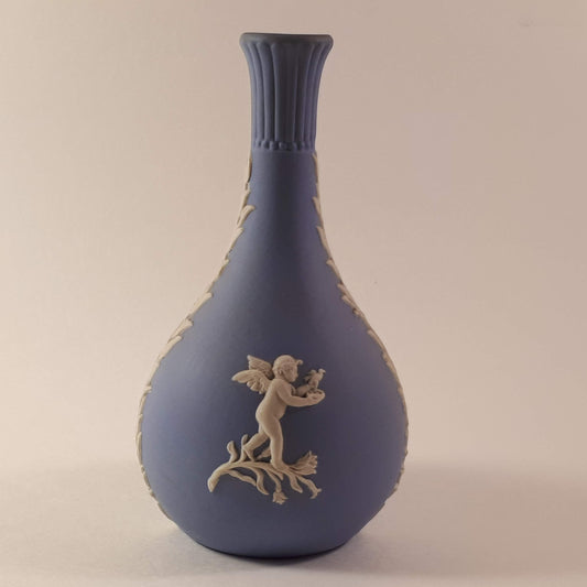 Vintage Wedgwood Jasperware Blue Bud Vase , Depict Cherubs